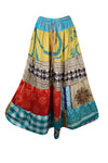 Womens Long Maxi Skirt Sky Blue, Red Patchwork Boho Skirts S/M/L