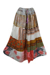 Womens Beige, Long Flared Maxi Skirt Patchwork Boho Skirts S/M/L