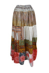 Womens Beige, Long Flared Maxi Skirt Patchwork Boho Skirts S/M/L