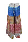 Womens Blue, Red Long Flared Maxi Skirt Patchwork Boho Skirts S/M/L