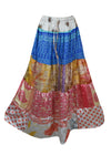 Womens Blue, Red Long Flared Maxi Skirt Patchwork Boho Skirts S/M/L