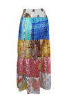 Womens Blue, Red Long Flared Maxi Skirt Patchwork Boho Skirts S/M/L