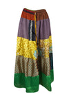 Summer Maxi Skirt in Yellow, Green Floral Patchwork Boho Style in S/M/L