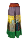 Summer Maxi Skirt in Yellow, Green Floral Patchwork Boho Style in S/M/L