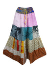 Womens Long Beach Maxi Skirt Blue Multi Patchwork Boho Skirts S/M/L