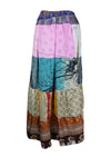 Womens Long Beach Maxi Skirt Blue Multi Patchwork Boho Skirts S/M/L