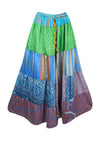 Womens Boho Maxi Skirt Blue, Green Patchwork Beach cover up Skirts S/M/L