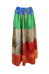 Womens Boho Maxi Skirt Green Red Patchwork Beach Skirts S/M/L