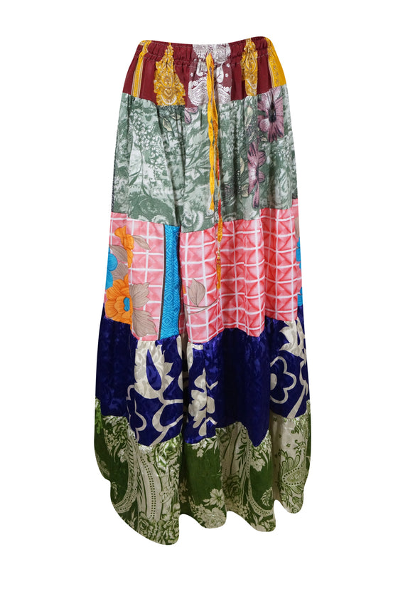 Womens Boho Maxi Skirt Multi Patchwork Beach Festival Skirts S/M/L