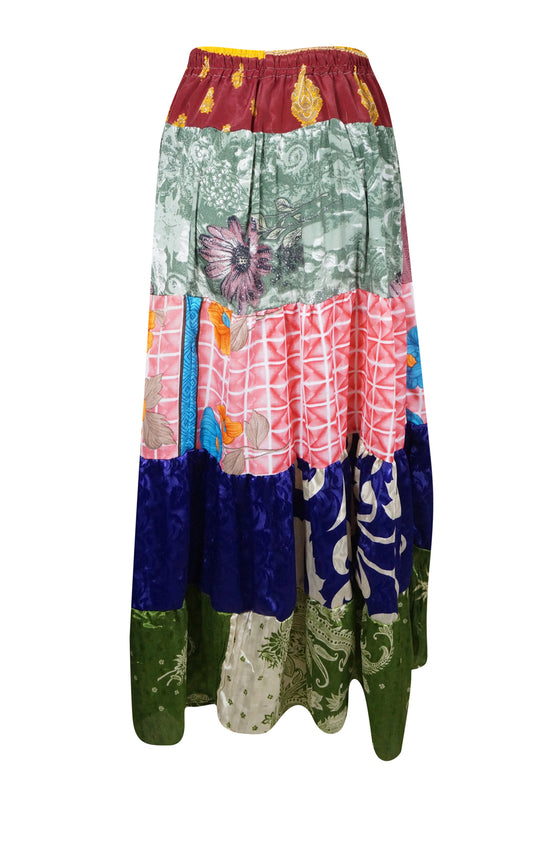 Womens Boho Maxi Skirt Multi Patchwork Beach Festival Skirts S/M/L