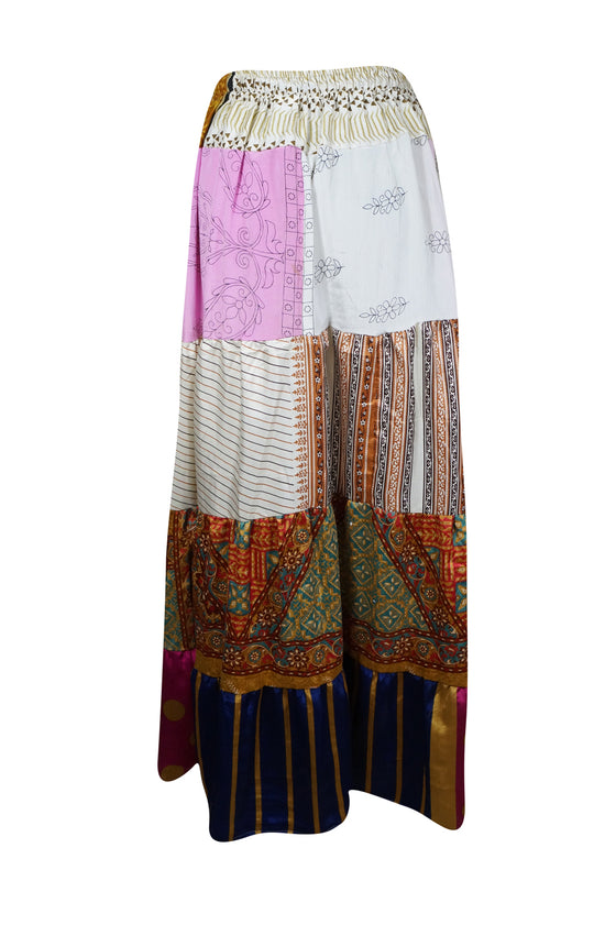 Womens Boho Maxi Skirt White Multi Patchwork Beach Festival Skirts S/M/L