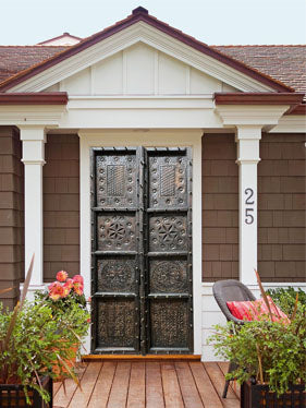 Antique Black Carved Doors, Teak Carved Door from India, Garden Doors 80x38