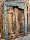 Antique Arch from India Blue Carved Teak Scalloped Archway Vintage Doorway, 99