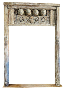  Antique Indian Arch Rustic Carved Old World Architectural Doorway, 95x64