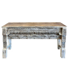  Rustic Carved Console Table TV Stand Vintage Washed Wood Entryway Table