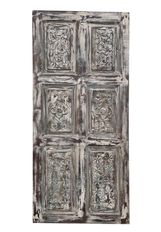 Vintage White Carved Sliding Door Rustic French Carved Door 80x36