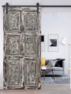 Whitewash Carved Sliding Barn Door, Vintage Rustic Bathroom Door 