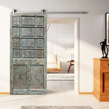  Turquoise Sliding Barn Door Vintage Carved Interior doors, 81x36