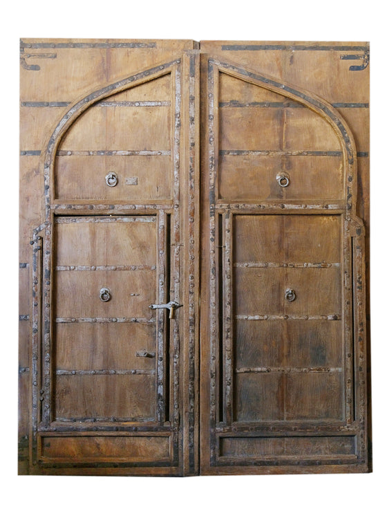 Antique India Fortress Gates Double Doors Arched Teak Patio Doors 115x90