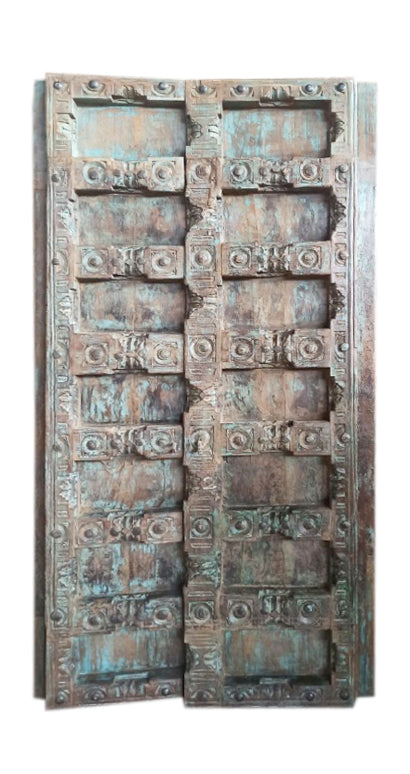 Antique Teak Doors from India Rustic Wood Blue Exterior Barn Doors, 84