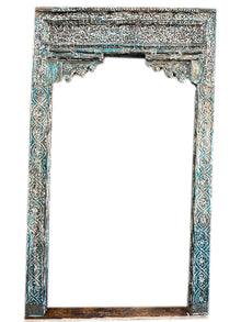  Antique Arch from India Blue Carved Teak Scalloped Archway Vintage Doorway, 99