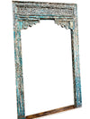 Antique Arch from India Blue Carved Teak Scalloped Archway Vintage Doorway, 99