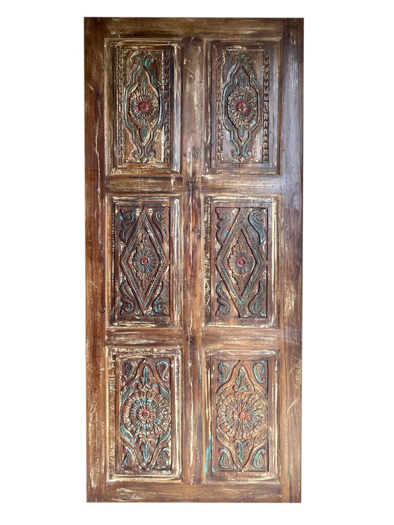 Hand Carved Wood Sliding Barn Door Vintage Roses Carved Barndoor 84x36