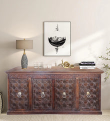  Shekhawati Doors Sideboard Rustic Farmhouse Credenza, Dark Teak Buffet, 86