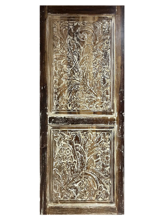 Floral Carved Wood Door Sliding Barn Door Vintage Whitewash Door 77x35