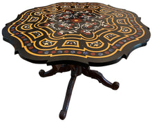  Vintage Inlaid Stone Black Marble Round Kitchen Table