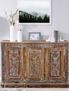 Whitewash Artisan Crafted Dresser Rustic Sideboard Carved Floral Buffet