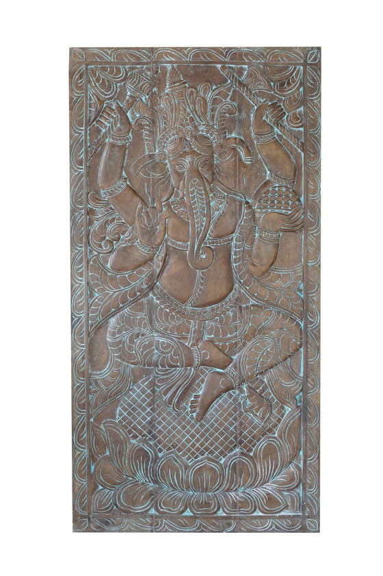 Vintage Carved Ganesha on Lotus Indian Wall Art Custom Sliding Barn Doors 72