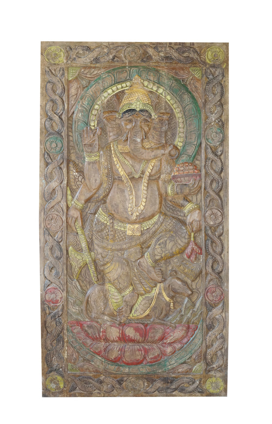 Artisan Carved Wood Shiva Tandav Barn Door Vintage Wall Art Décor 72x36