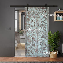  Kalpavriksha Tree of Life Carved Door Blue Hues Vintage Barn Door 72x36