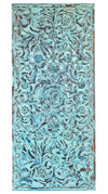 Blue Lotus Carved Wood Sliding Barndoor King Headboard Vintage 80