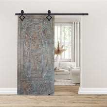  Vintage Carved Wall Art Fluting Krishna & Cow, Custom Sliding Barn Door 72X36