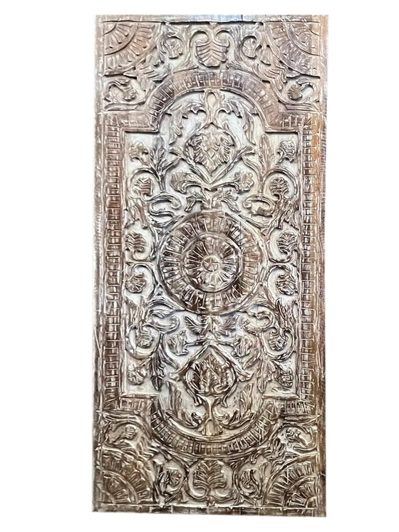 Lotus Carved Wood Sliding Barn Door Vintage White Double Door, 80x36