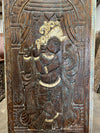 Vintage Fluting Krishna Carved door Custom Indian Door, Studio Wall Decor Art 83