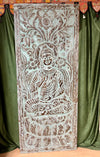 Blue Hand-Carved Wooden Vitarka Buddha Sliding Barn Door Wall Decor 83x36