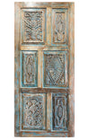 Sahara Blue Carved Wood Double Doors Vintage Sliding Barn Door, 80x36