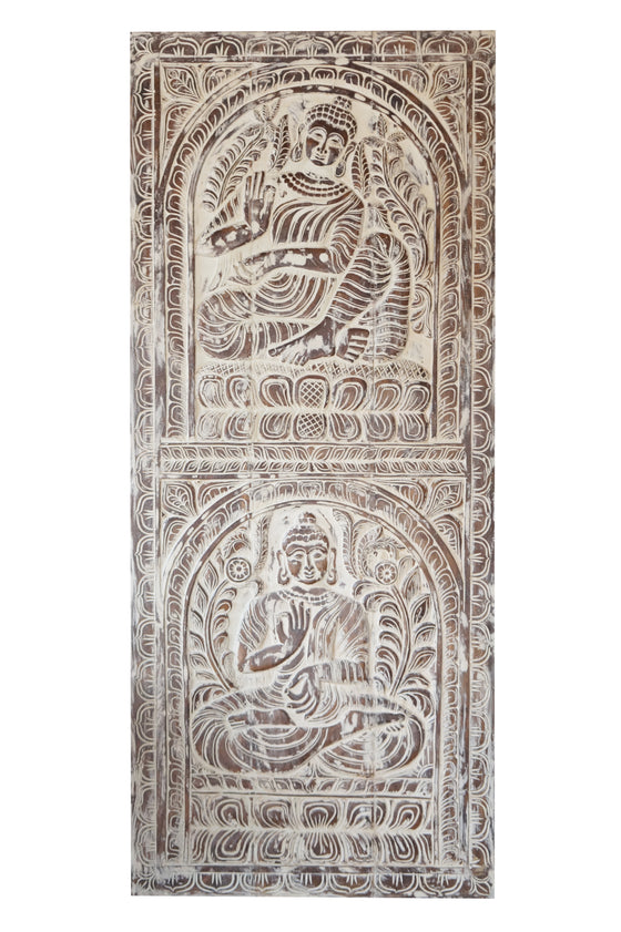 Carved Vintage Marblewash Budha Sliding Barn Door Wall Decor83X36