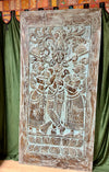 Bluewash Krishna Sculpture Vintage Wood Indian Art Wall Decor 84X41