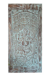 Tree of Life Ganesha Carved Wood Vintage Blue Sliding Barn Door 84X41