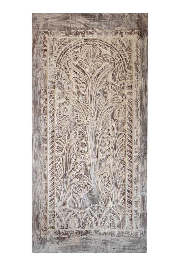 Tree of Life Carved Door Vintage White Sliding Barn Door 84X41