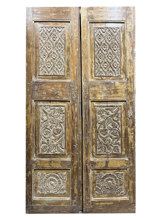 Antique India Carved Double Doors Rustic Vintage Teak Doors 80x33.5