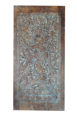 Hand-Carved Wood Wall Art Shiva Nataraja Sliding Barn Door 84x41