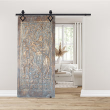  Krishna Carved Sliding Barn Door Bluewash Wall Art 84x41