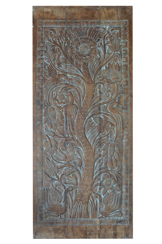 Tree of Life Carved Rustic Wood Sliding Barn Door 96x40