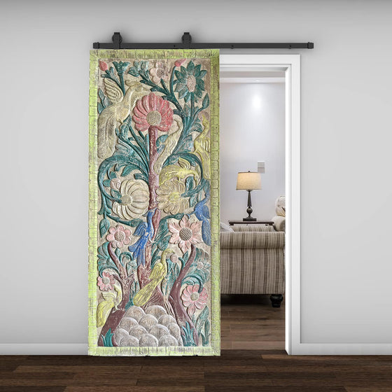 Tree of Life Carved Sliding Barn Door Colorful Vintage Wall Decor 84