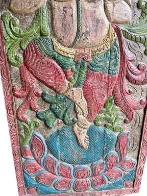 Vintage Ganesha Sliding Barn Door Colorful Carved India Wall Panel Art 84